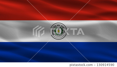 Paraguay flag with fabric texture. Realistic flag of Paraguay waving 130914590