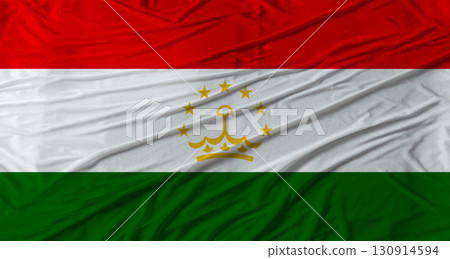Close up of Tajikistan flag waving. Flag of Tajikistan with cloth texture 130914594