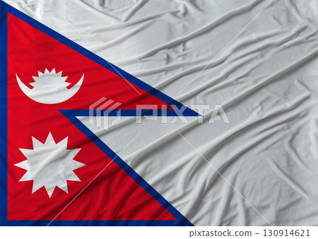 Close up of Nepal flag waving. Flag of Nepal with cloth texture Close up of Nepal flag waving. Flag of Nepal with cloth texture 130914621