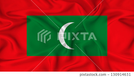 Realistic Maldives flag waving. Close up of flag of Maldives with cloth texture 130914631