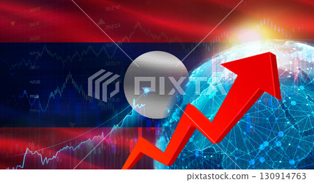 Global financial growth with Laos flag. Financial growth with Laos flag on economic background 130914763