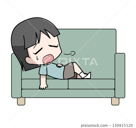 Illustration of a tired girl lying on the sofa Illustration of a tired girl lying on the sofa 130915120