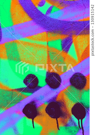 Vibrant Graffiti Texture in Neon Green, Purple, Orange for 80s, Urban Art Aesthetic 130915142