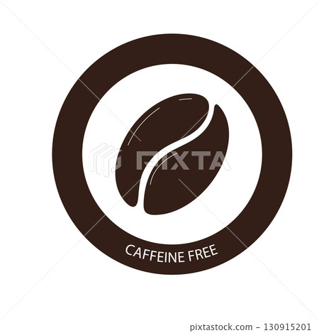 Caffeine free icon. Line circle with coffee bean silhouette. Badge, seal outline. Emblem simple composition on products Caffeine free icon. Line circle with coffee bean silhouette. Badge, seal outline. Emblem simple composition on products 130915201