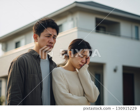 The expressions of a couple parting ways with their home, full of memories (home sale, memories, emotions) 130915229