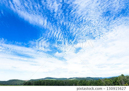 秋天藍天和鱗狀雲的簡單風景 秋天藍天和鱗狀雲的簡單風景 130915627