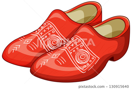 Red Dutch Wooden Clogs with Traditional White Patterns 130915640
