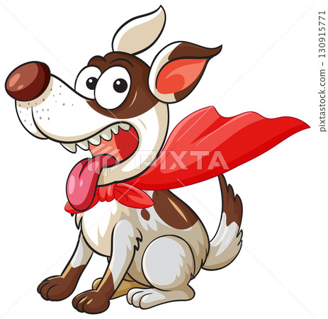Cartoon Dog Wearing Red Superhero Cape Sitting Cartoon Dog Wearing Red Superhero Cape Sitting 130915771