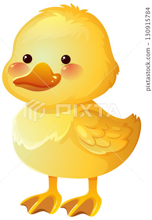 Cute Yellow Duckling Standing in Profile Vector Illustration 130915784