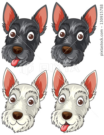 Scottish Terrier Dog Faces Cartoon Vector Set 130915788