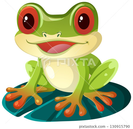 Smiling Cartoon Tree Frog Sitting on Lily Pad Smiling Cartoon Tree Frog Sitting on Lily Pad 130915790