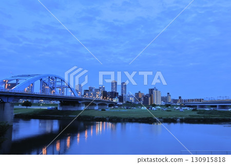 Tama River and Musashi-Kosugi Tower Apartment Buildings Night View Tama River and Musashi-Kosugi Tower Apartment Buildings Night View 130915818