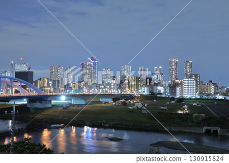 Tama River and Musashi-Kosugi Tower Apartment Buildings Night View Tama River and Musashi-Kosugi Tower Apartment Buildings Night View 130915824