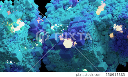 Abstract Blue and Cyan Pixel Art with Vibrant Glowing Details 130915883