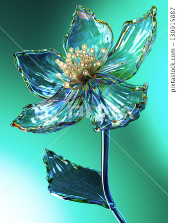 Exquisite Glass Flower with Intricate Details on a Bright Aquatic Background Exquisite Glass Flower with Intricate Details on a Bright Aquatic Background 130915887