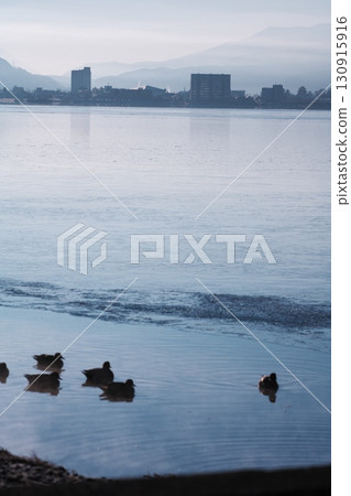 Lake Suwa in the dead of winter - Okaya Lakeside Park and Minato Nagisa Park overlooking frozen Lake Suwa Lake Suwa in the dead of winter - Okaya Lakeside Park and Minato Nagisa Park overlooking frozen Lake Suwa 130915916
