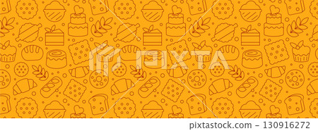 Seamless Linear and Outline Baking Icons Pattern Banner in a Geometric style Vector Illustration Seamless Linear and Outline Baking Icons Pattern Banner in a Geometric style Vector Illustration 130916272
