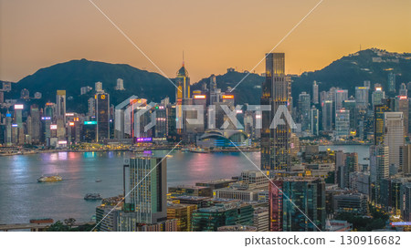 Sept 12 2025 Victoria Harbour skyline view in Hong Kong 130916682