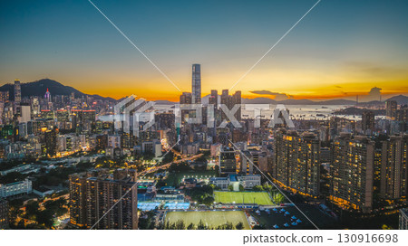 Sept 12 2025 Scenic sunset skyline view over Kowloon Hong Kong 130916698