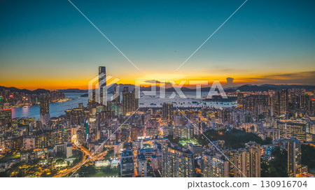 Sept 12 2025 Scenic sunset skyline view over Kowloon Hong Kong Sept 12 2025 Scenic sunset skyline view over Kowloon Hong Kong 130916704