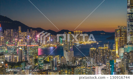 Sept 12 2025 Victoria Harbour skyline view in Hong Kong 130916744
