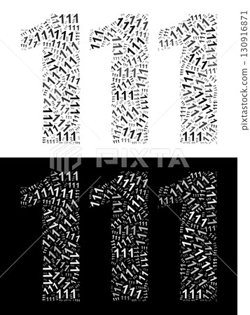 Typography illustration of 111 made from repeating numbers in black and white 130916871