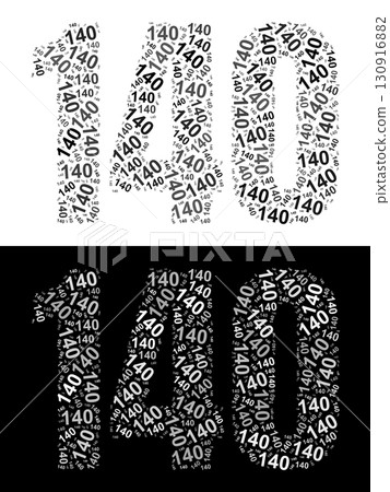 Typography illustration of 140 made from repeating numbers in black and white Typography illustration of 140 made from repeating numbers in black and white 130916882