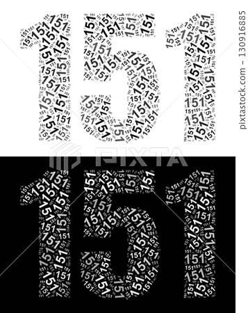 Typography illustration of 151 made from repeating numbers in black and white Typography illustration of 151 made from repeating numbers in black and white 130916885