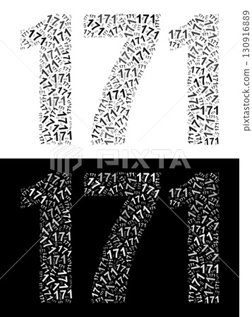 Typography illustration of 171 made from repeating numbers in black and white 130916889
