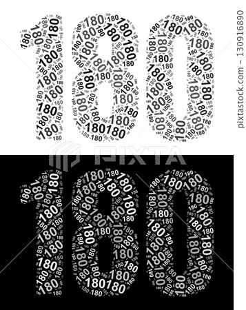 Typography illustration of 180 made from repeating numbers in black and white 130916890
