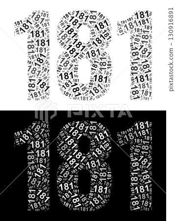 Typography illustration of 181 made from repeating numbers in black and white 130916891