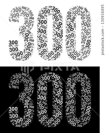 Typography illustration of 300 made from repeating numbers in black and white 130916895