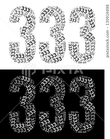 Typography illustration of 333 made from repeating numbers in black and white Typography illustration of 333 made from repeating numbers in black and white 130916898