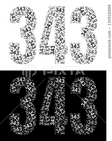 Typography illustration of 343 made from repeating numbers in black and white 130916899