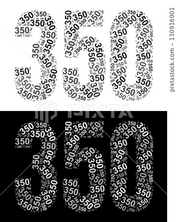 Typography illustration of 350 made from repeating numbers in black and white 130916901