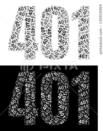 Typography illustration of 401 made from repeating numbers in black and white Typography illustration of 401 made from repeating numbers in black and white 130916904