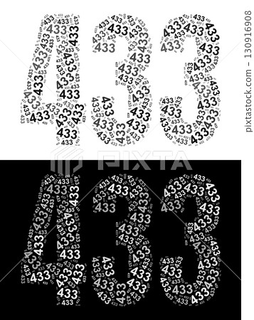 Typography illustration of 433 made from repeating numbers in black and white Typography illustration of 433 made from repeating numbers in black and white 130916908