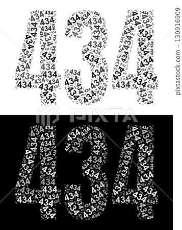 Typography illustration of 434 made from repeating numbers in black and white Typography illustration of 434 made from repeating numbers in black and white 130916909