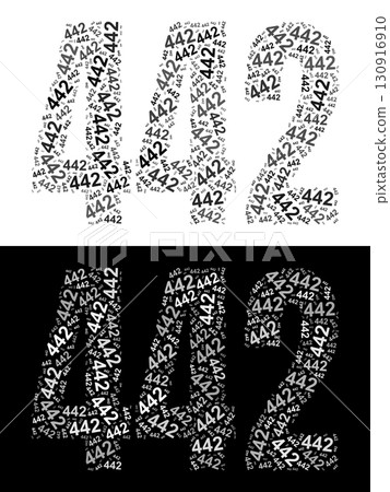 Typography illustration of 442 made from repeating numbers in black and white Typography illustration of 442 made from repeating numbers in black and white 130916910