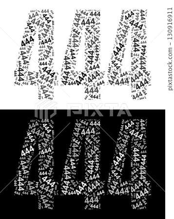 Typography illustration of 444 made from repeating numbers in black and white Typography illustration of 444 made from repeating numbers in black and white 130916911
