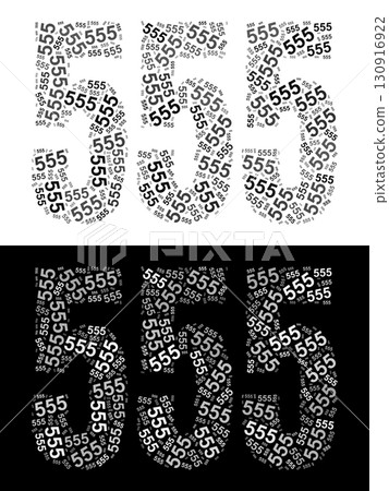 Typography illustration of 555 made from repeating numbers in black and white 130916922