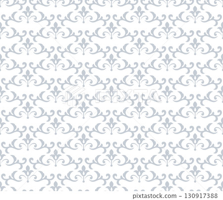 Wallpaper in the style of Baroque. White and gray floral ornament. Seamless vector background. Graphic pattern for fabric, wallpaper, packaging. Ornate Damask flower illustration 130917388