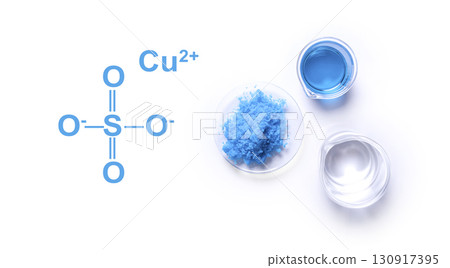 Copper(II) sulfate with molecular structure. Chemical ingredient used in medical and public health issues. Copper(II) sulfate with molecular structure. Chemical ingredient used in medical and public health issues. 130917395