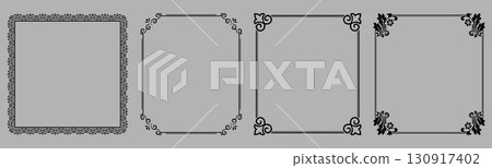 Set of decorative frames Elegant vector element for design in Eastern style, place for text. Floral black and gray borders. Lace illustration for invitations and greeting cards 130917402