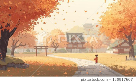 Gentle autumn temples and autumn leaves 130917607