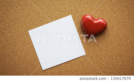 Blank Note  Red Heart on Corkboard. 130917670
