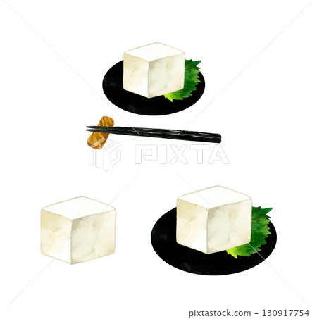 White tofu set - Hand-drawn watercolor illustrations of Japanese cuisine White tofu set - Hand-drawn watercolor illustrations of Japanese cuisine 130917754