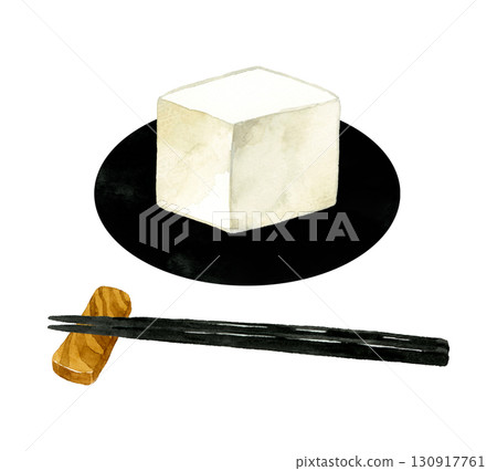 Tofu on a plate (single item) Hand-drawn watercolor illustration of Japanese cuisine Tofu on a plate (single item) Hand-drawn watercolor illustration of Japanese cuisine 130917761