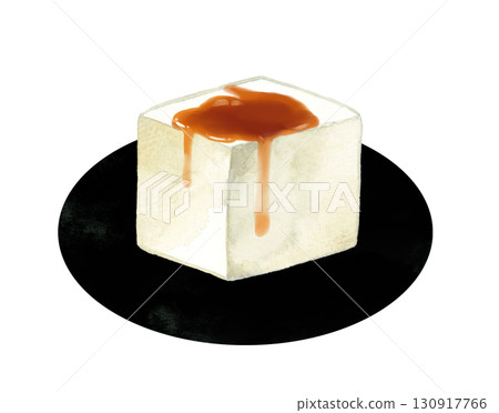 Tofu and shiso leaves with soy sauce - Hand-drawn watercolor illustration of Japanese cuisine Tofu and shiso leaves with soy sauce - Hand-drawn watercolor illustration of Japanese cuisine 130917766