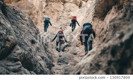 Team Ascends Rocky Canyon. 130917809